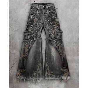 Oversized Pockets with Wide Legs Floor Mopping Y2k Mens Jeans Hip Hop Black